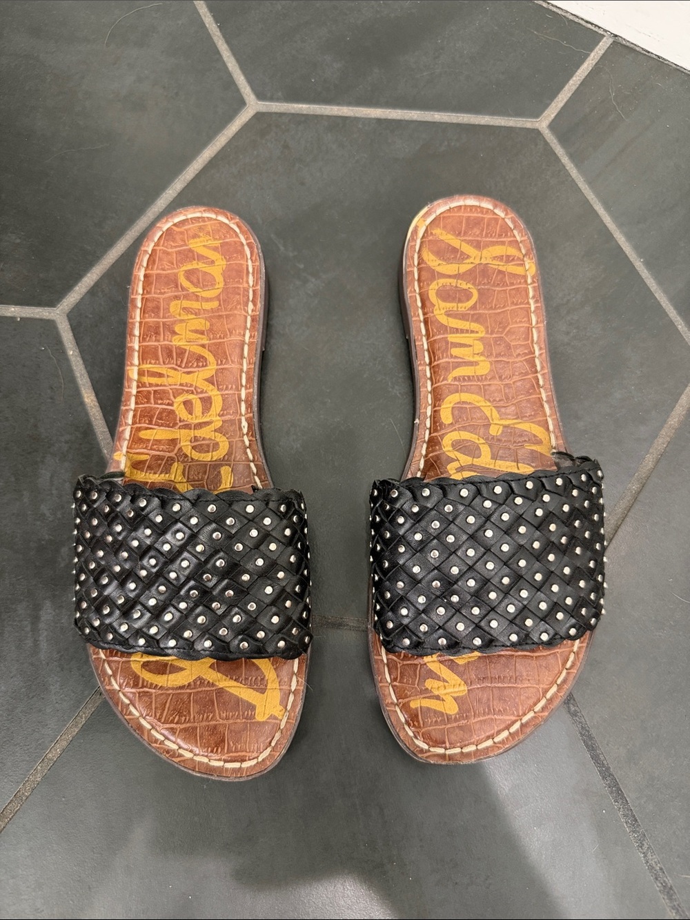 Sam Edelman Black Studded Woven Slide Sandals - Picture 4 of 6